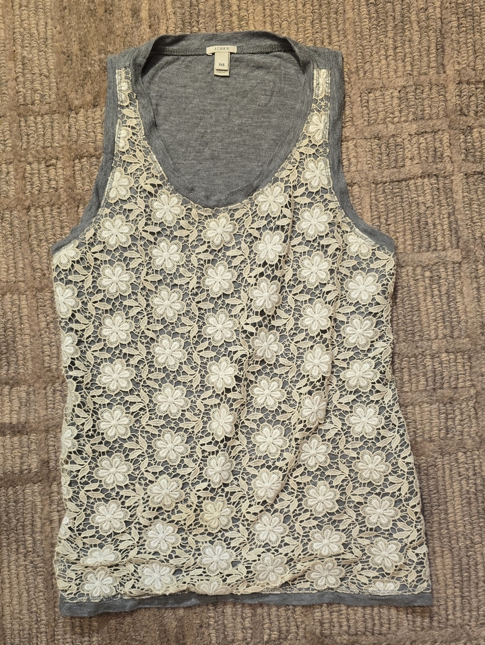 J. Crew Gray Tank with Ivory Floral Lace Overlay | XXS